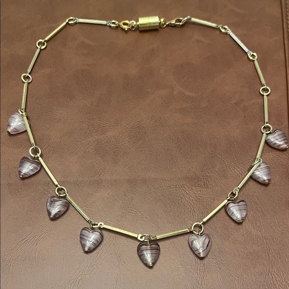American Vintage Gold and Purple Heart Charm Necklace - Picture 1 of 3